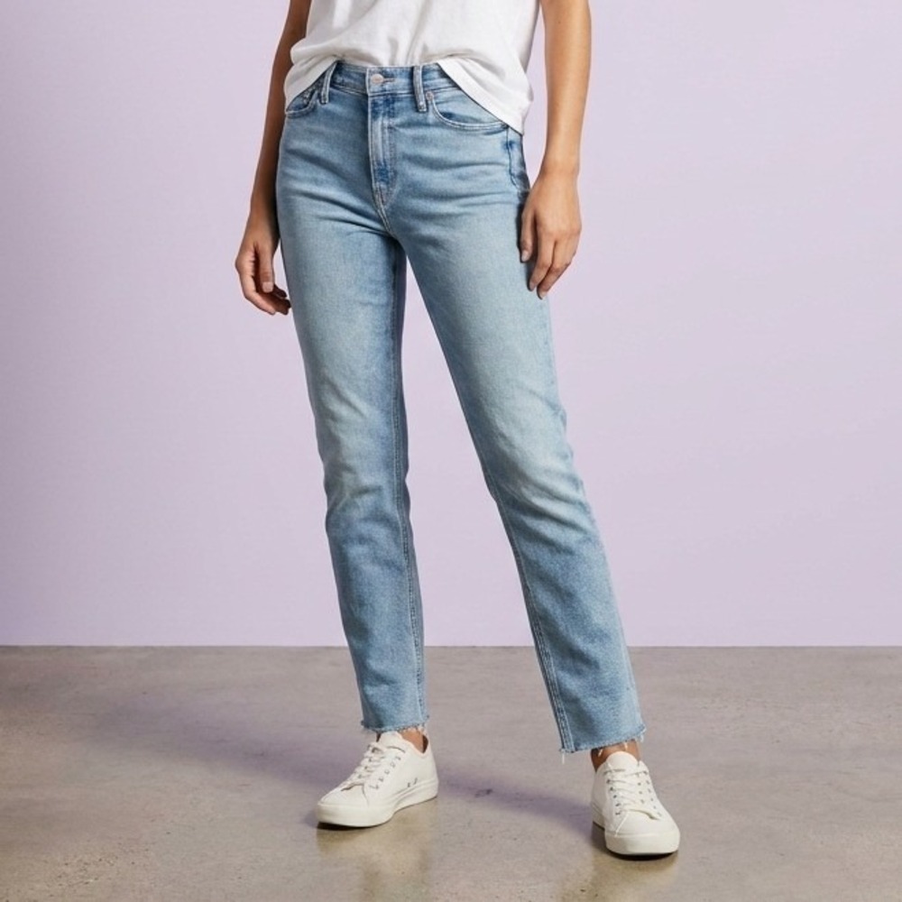 MOTHER Women Mid Rise Dazzler Ankle Fray 29 Blue Cotton Minimalist Chic